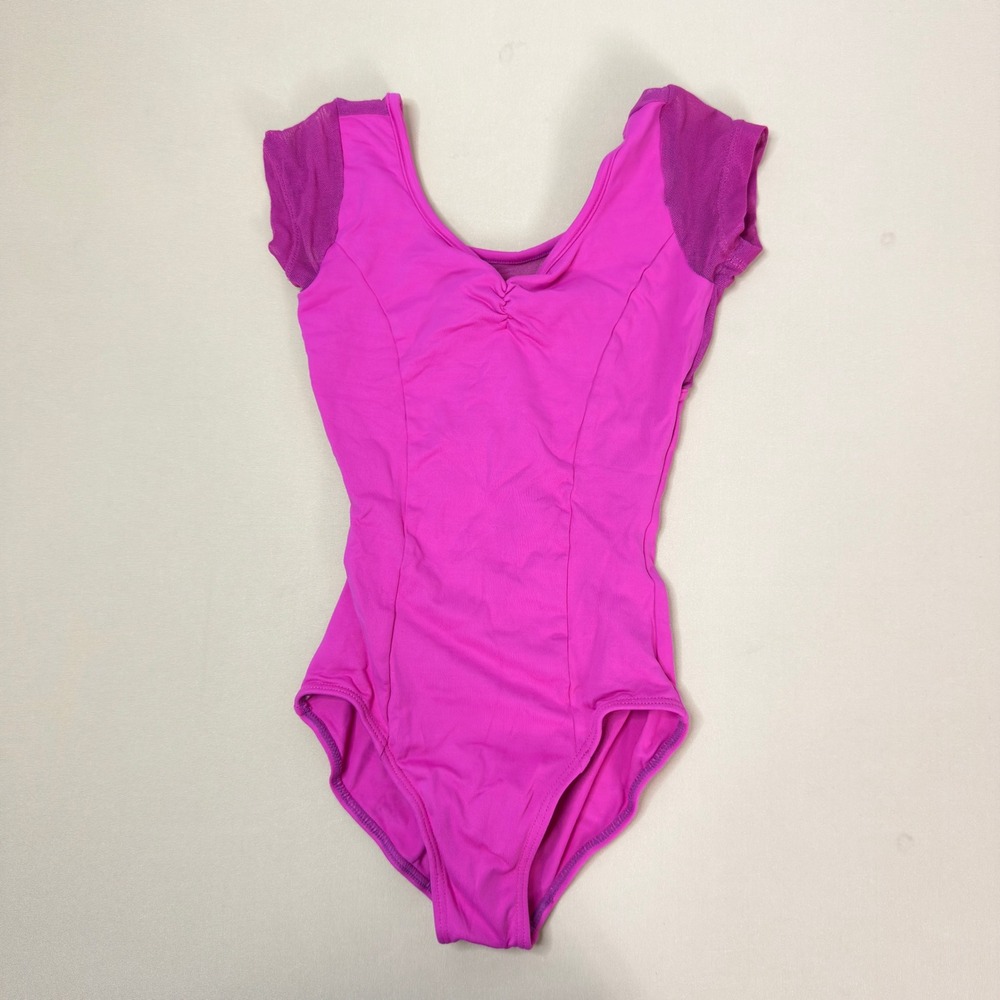 So Danca Girls Pink Mesh Cap Sleeve Keyhole Back Ballet Leotard Size M1